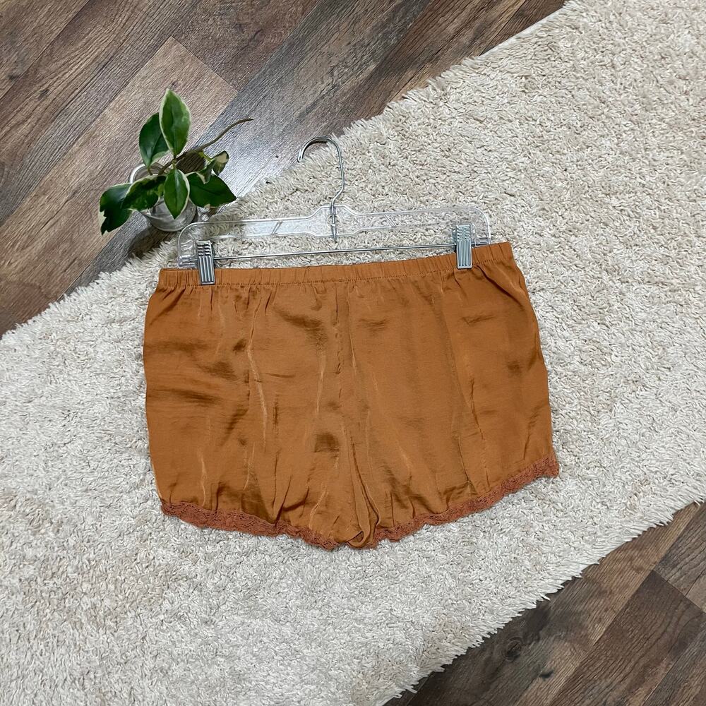 Aerie Medium Orange Bohemian Satin Lace Trim Pull-On Casual Silky Lounge Shorts - Picture 3 of 5